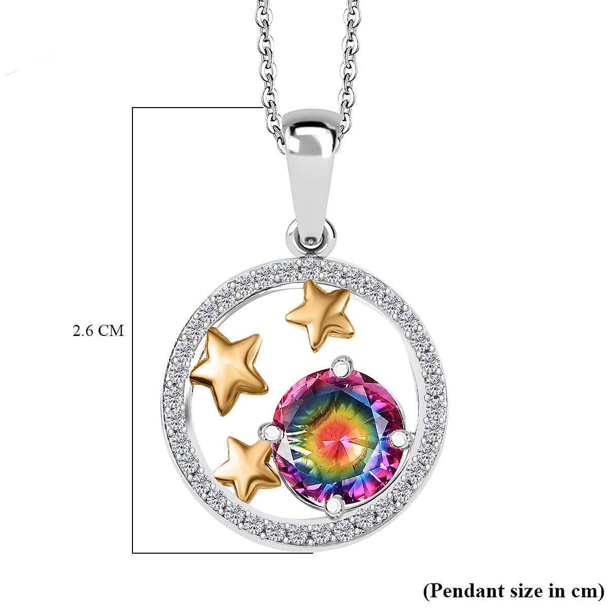 Nebula Quartz & White Zircon Sunburst Star Pendant with Chain (Size 20) in 18K Vermeil Yellow Gold Plated & Rhodium Overlay Sterling Silver 2.29 Ct.