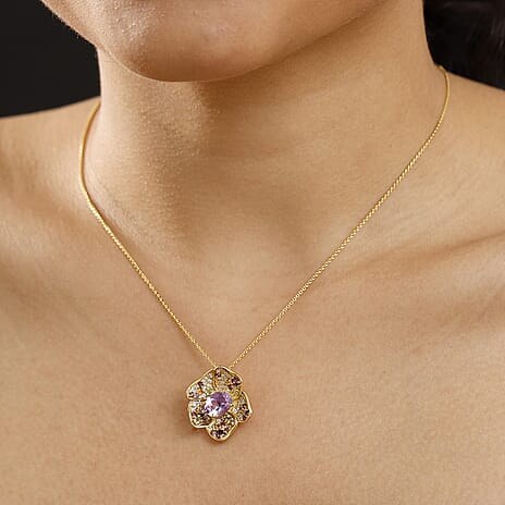 GP Italian Garden Collection - Pink Amethyst, Citrine & Multi Gemstone Pendant with Chain (Size 20) in 18K Vermeil Yellow Gold Plated Sterling Silver 3.22 Ct.