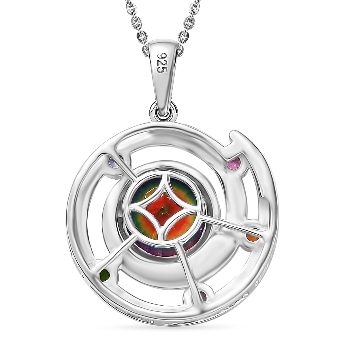 Sun Lagecy Swirl Nebula Quartz & Multi Gemstones Pendant with Chain (Size 20) in Rhodium Overlay Sterling Silver 2.31 Ct.