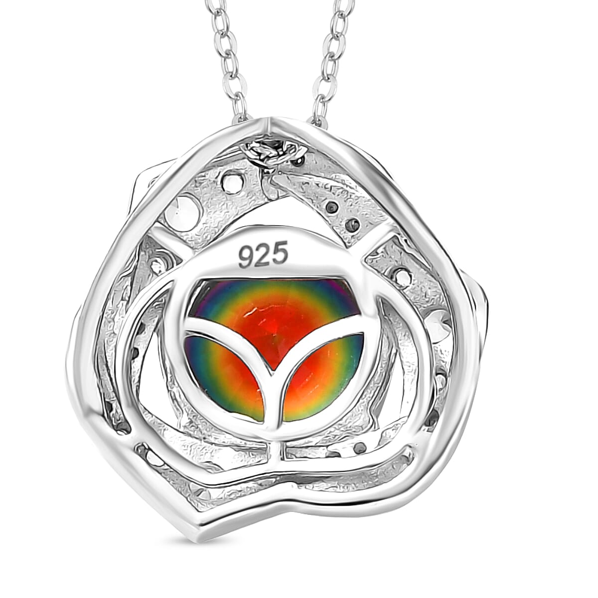 Galaxy Glow Nebula Quartz & White Zircon Pendant with Chain (Size 20) in Rhodium Overlay Sterling Silver 2.39 Ct.