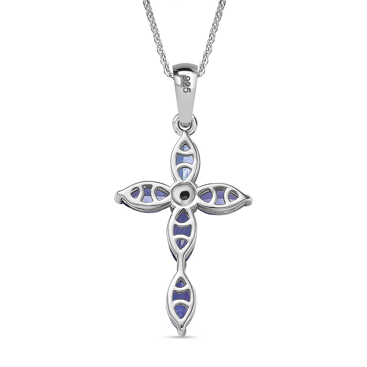 Tanzanite & White Zircon Cross Pendant with Chain (Size 20) in Rhodium Overlay Sterling Silver 2.02 Ct.