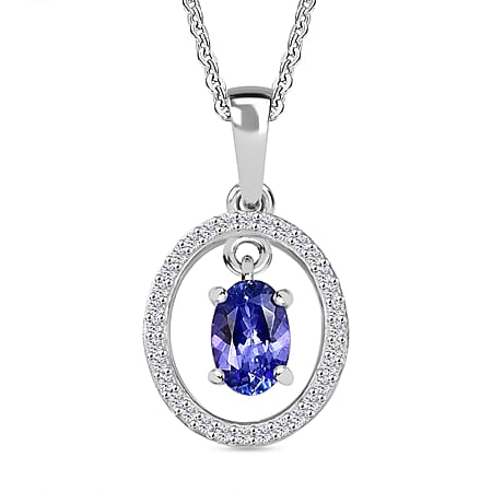 Tanzanite & White Zircon Pendant with Chain (Size 20) in Rhodium Overlay Sterling Silver 0.71 Ct. Tanzanite & White Zircon Pendant with Chain (Size 20) in Rhodium Overlay Sterling Silver 0.71 Ct.