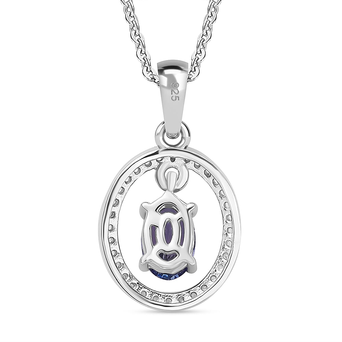 Tanzanite & White Zircon Pendant with Chain (Size 20) in Rhodium Overlay Sterling Silver Tanzanite & White Zircon Pendant with Chain (Size 20) in Rhodium Overlay Sterling Silver