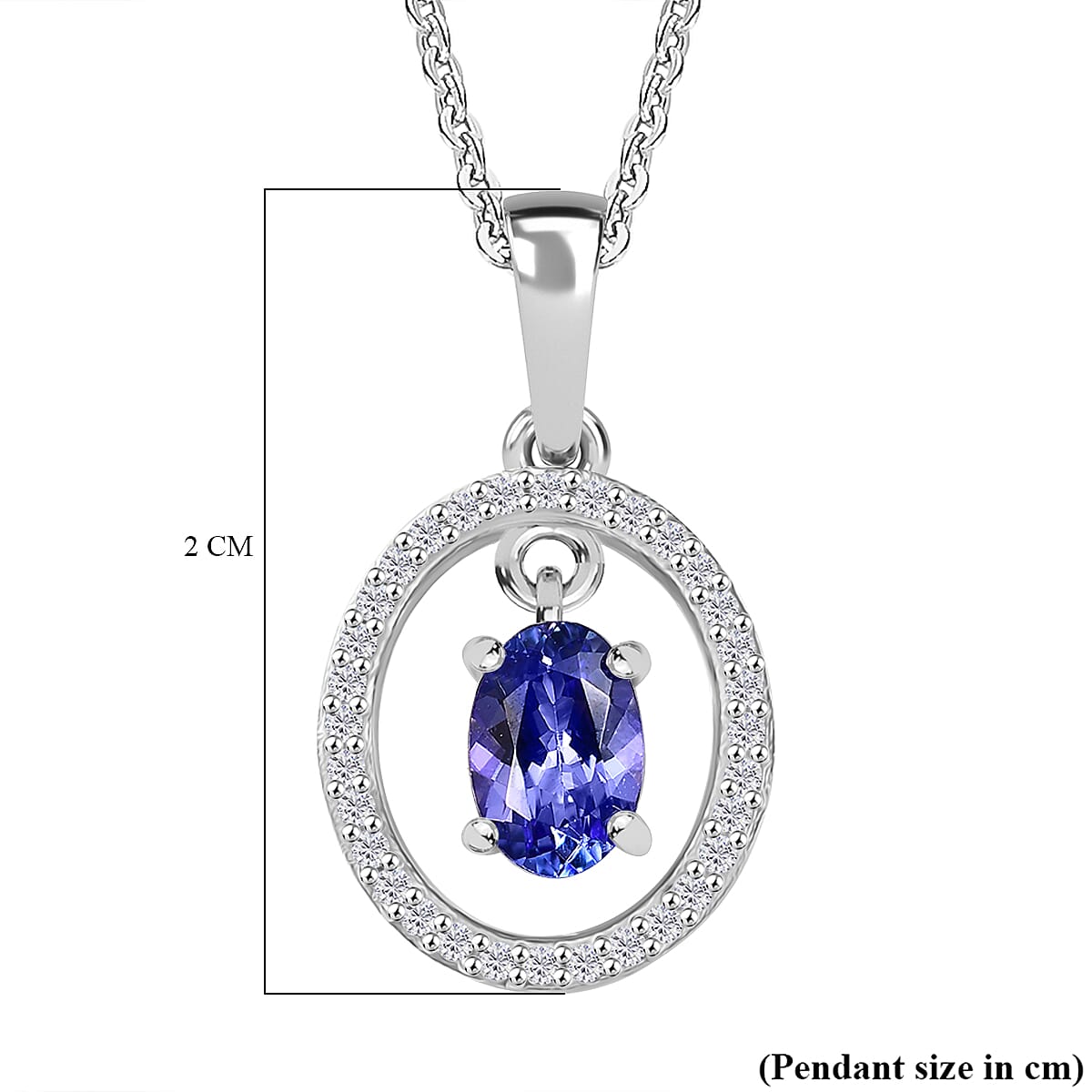 Tanzanite & White Zircon Pendant with Chain (Size 20) in Rhodium Overlay Sterling Silver Tanzanite & White Zircon Pendant with Chain (Size 20) in Rhodium Overlay Sterling Silver