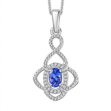 Tanzanite & White Zircon Pendant with Chain (Size 20) in Rhodium Overlay Sterling Silver 0.64 Ct. Tanzanite & White Zircon Pendant with Chain (Size 20) in Rhodium Overlay Sterling Silver 0.64 Ct.