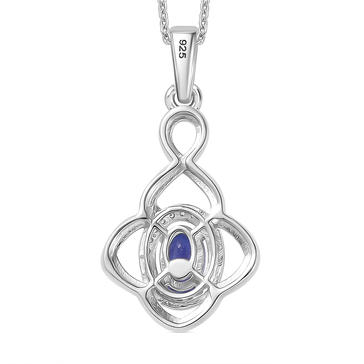 Tanzanite & White Zircon Pendant with Chain (Size 20) in Rhodium Overlay Sterling Silver 0.64 Ct.