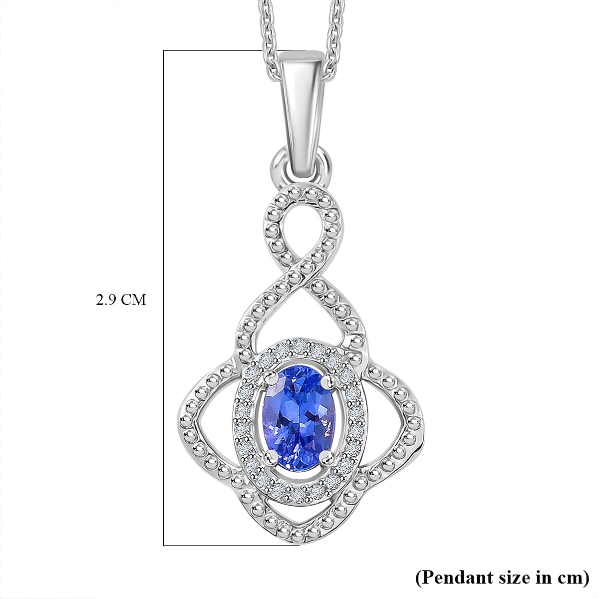 Tanzanite & White Zircon Pendant with Chain (Size 20) in Rhodium Overlay Sterling Silver 0.64 Ct.