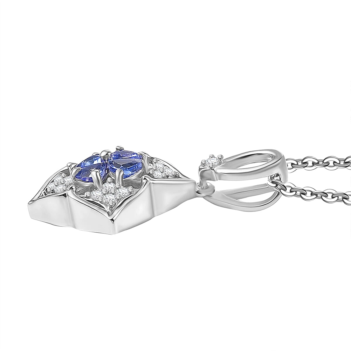 Tanzanite & White Zircon Pendant with Chain (Size 20) in Rhodium Overlay Sterling Silver