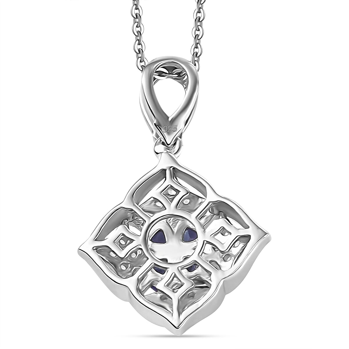 Tanzanite & White Zircon Pendant with Chain (Size 20) in Rhodium Overlay Sterling Silver