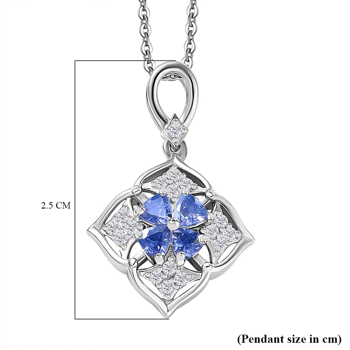 Tanzanite & White Zircon Pendant with Chain (Size 20) in Rhodium Overlay Sterling Silver