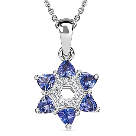 Tanzanite & White Zircon Pendant with Chain (Size 20) in Rhodium Overlay Sterling Silver 0.76 Ct. Tanzanite & White Zircon Pendant with Chain (Size 20) in Rhodium Overlay Sterling Silver 0.76 Ct.