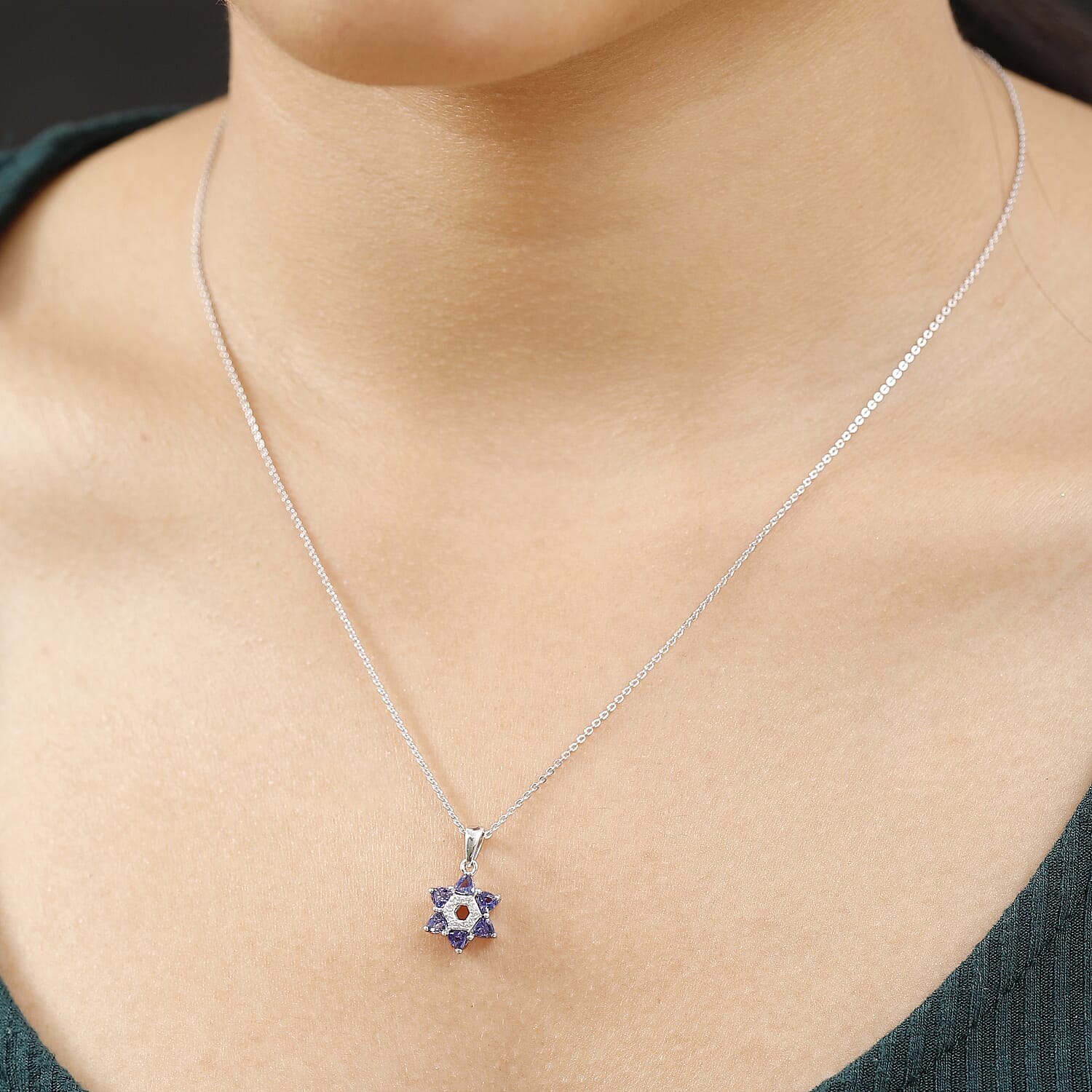 Tanzanite & White Zircon Pendant with Chain (Size 20) in Rhodium Overlay Sterling Silver