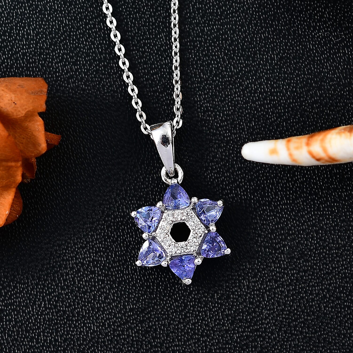 Tanzanite & White Zircon Pendant with Chain (Size 20) in Rhodium Overlay Sterling Silver