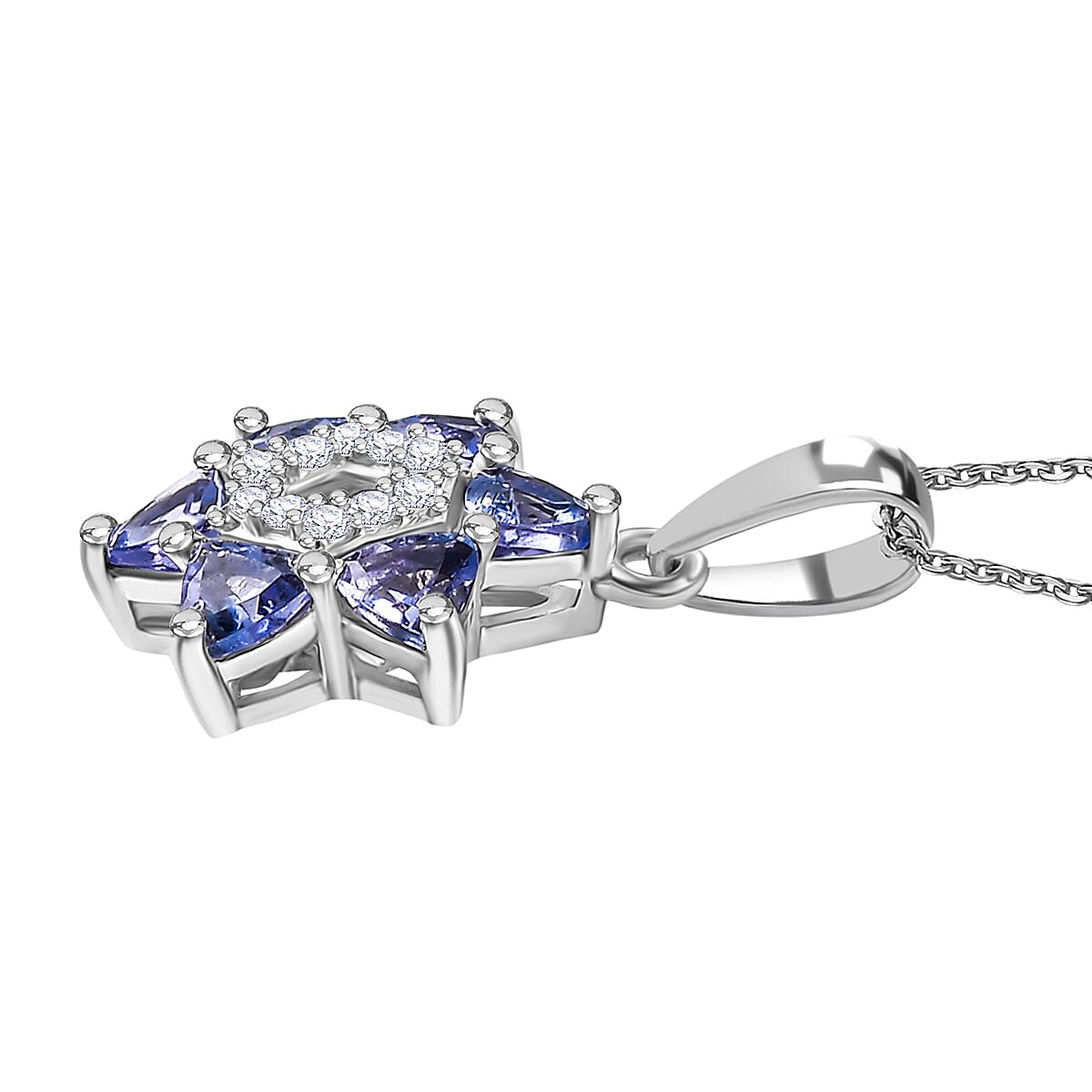 Tanzanite & White Zircon Pendant with Chain (Size 20) in Rhodium Overlay Sterling Silver