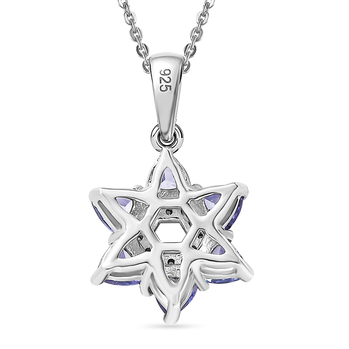 Tanzanite & White Zircon Pendant with Chain (Size 20) in Rhodium Overlay Sterling Silver