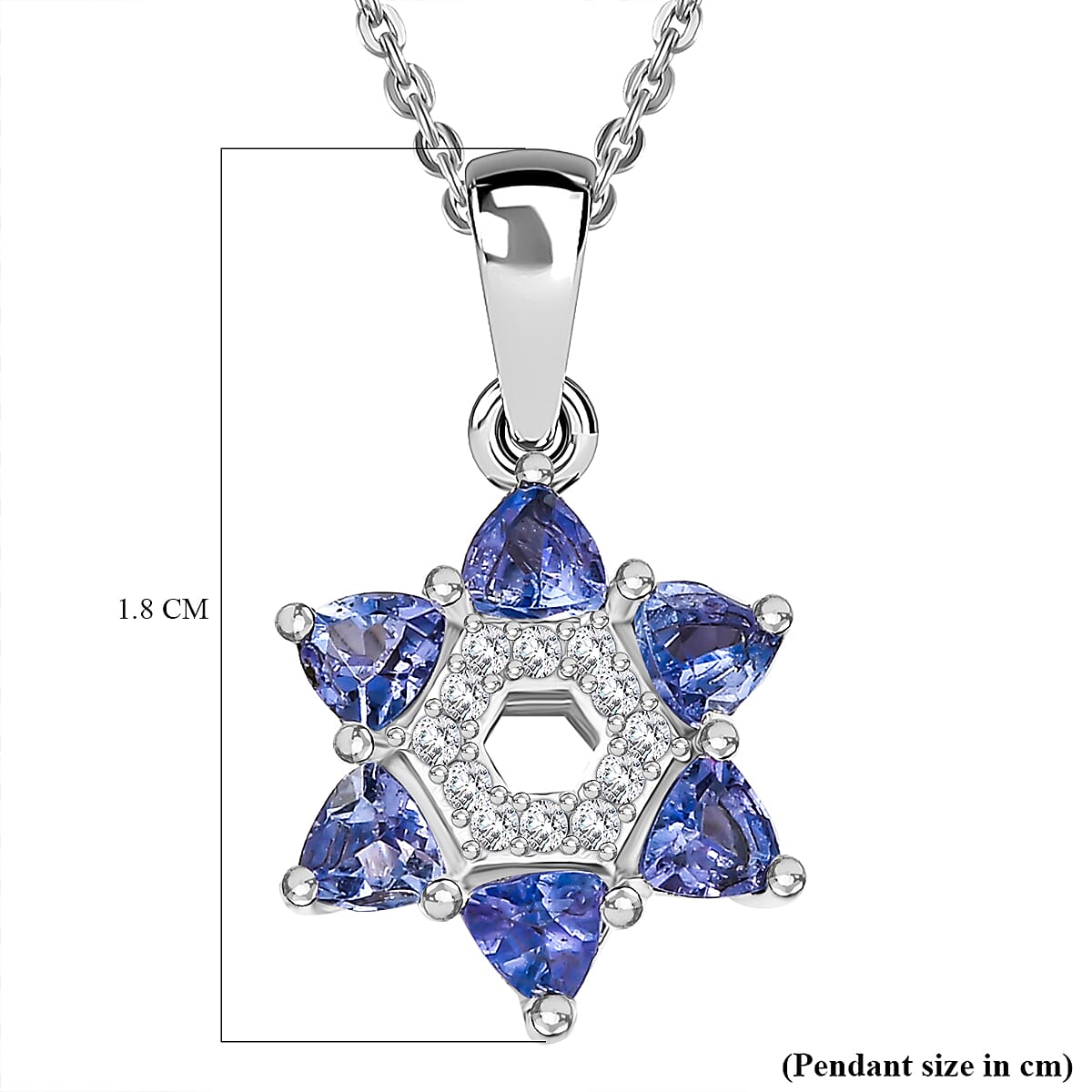 Tanzanite & White Zircon Pendant with Chain (Size 20) in Rhodium Overlay Sterling Silver