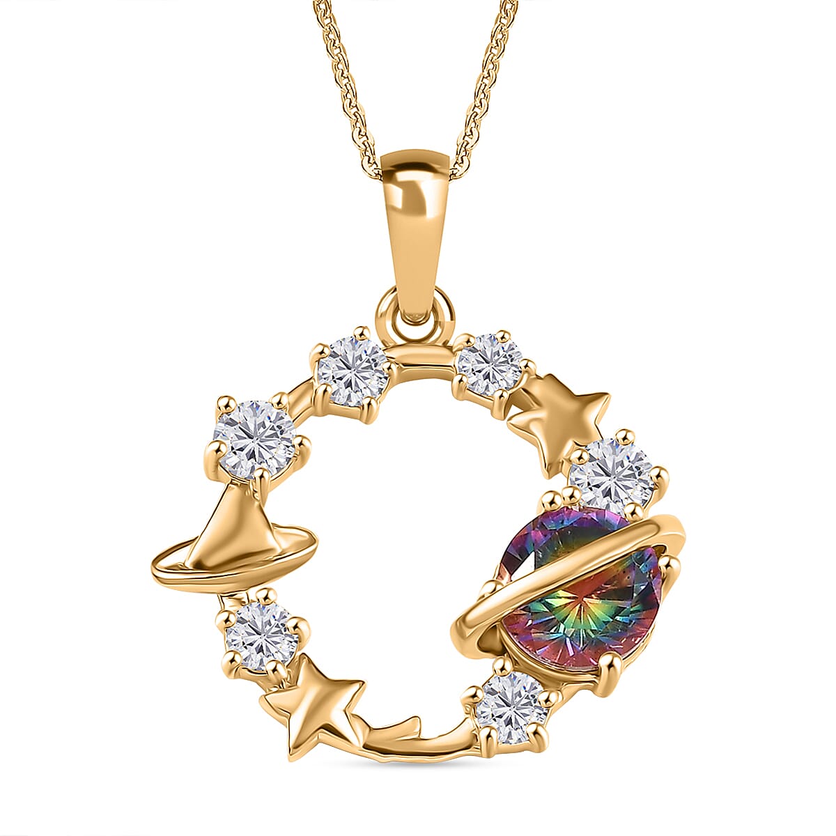 Nebula Quartz & White Zircon Celestial Galaxy Pendant with Chain (Size 20) in 18K Vermeil Yellow Gold Plated Sterling Silver 2.52 Ct.