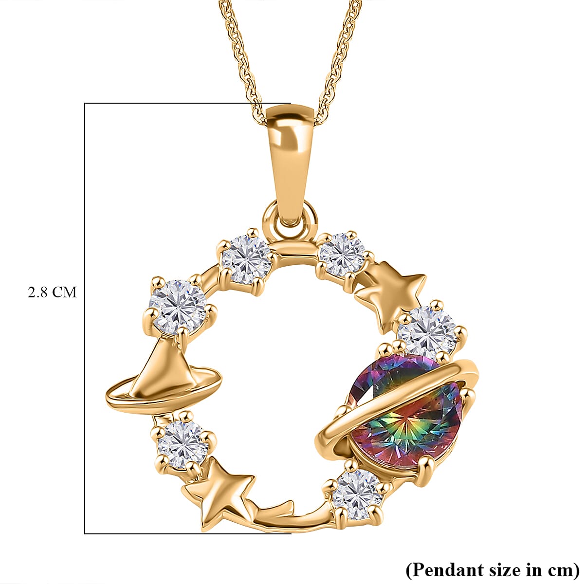 Nebula Quartz & White Zircon Celestial Galaxy Pendant with Chain (Size 20) in 18K Vermeil Yellow Gold Plated Sterling Silver 2.52 Ct.