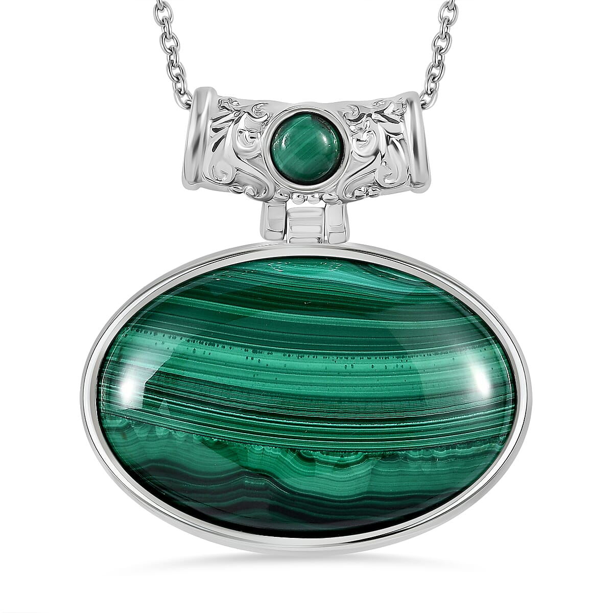 Malachite Pendant with Chain (Size - 20) 80.50 Ct.