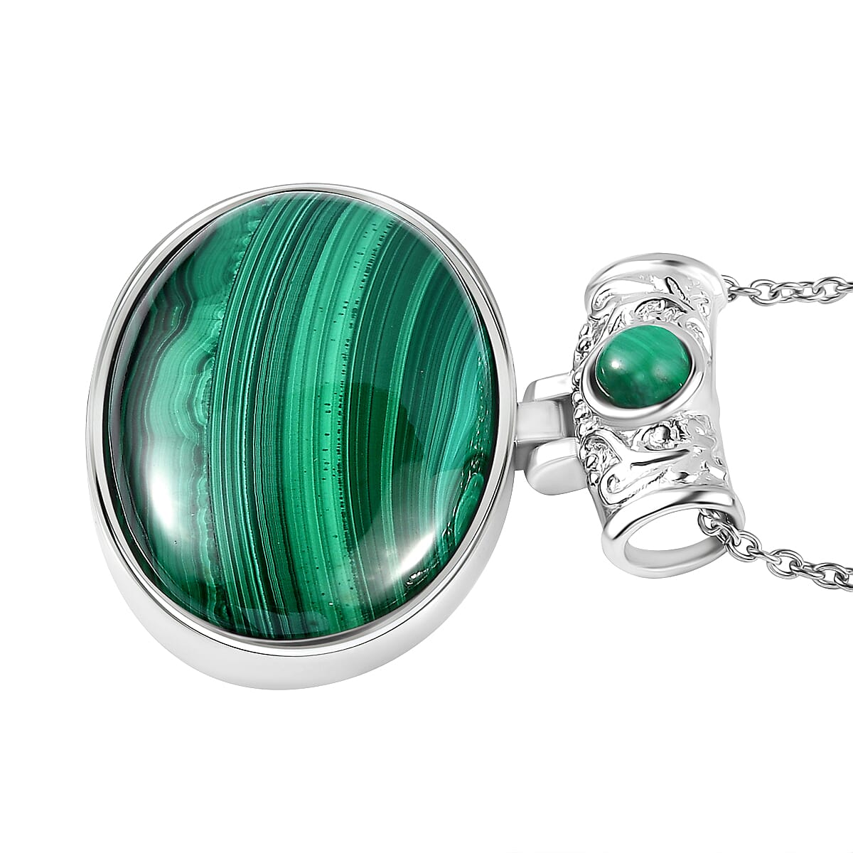 Malachite Pendant with Chain (Size - 20) 80.50 Ct.