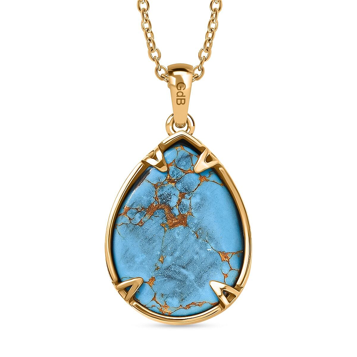 Tucson Find- Blue Turquoise Pendant with Chain (Size 20) in Yellow Gold Tone 13.15 Ct. Tucson Find- Blue Turquoise Pendant with Chain (Size 20) in Yellow Gold Tone 13.15 Ct.
