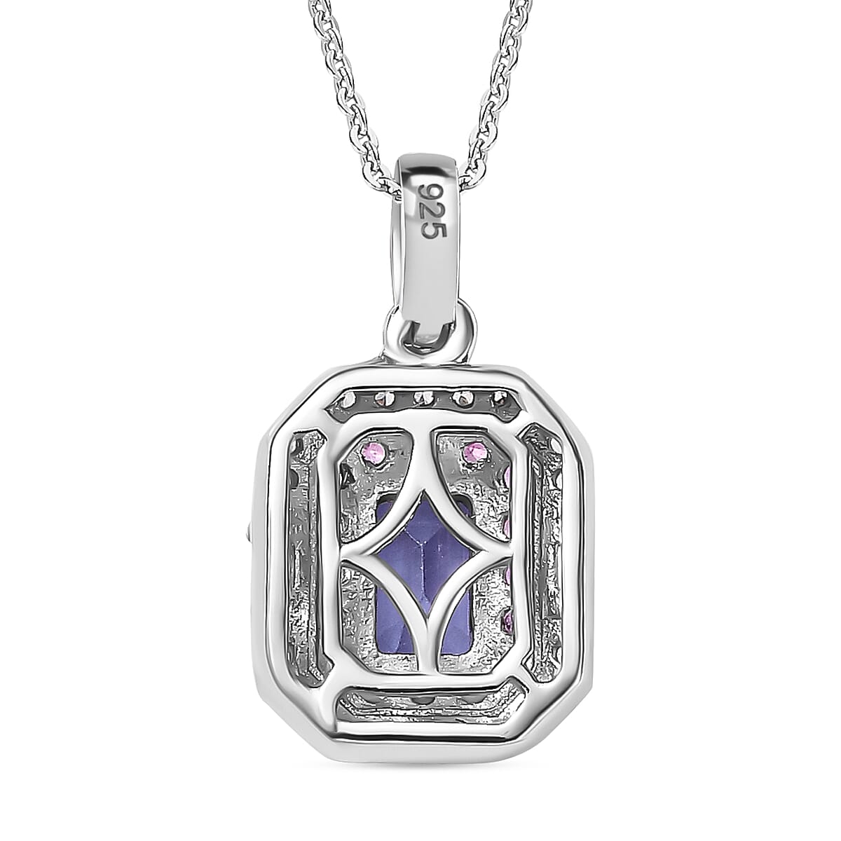 Rare Find - Premium Tanzanite with White Zircon & Pink Sapphire Halo Pendant with Chain (Size 20) in 18K Verneil Rose Gold Plated & Platinum Overlay Sterling Silver 1.03 Ct.