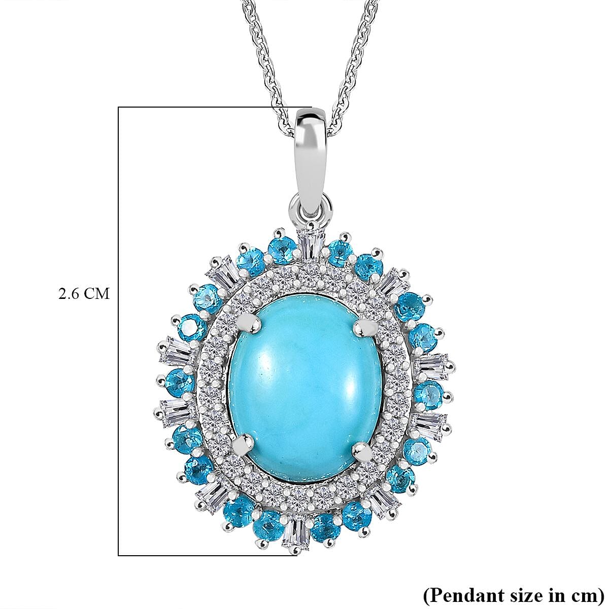 Sleeping Beauty Turquoise, White Zircon & Neon Apatite Pendant with Chain (Size 20) in Rhodium Overlay Sterling Silver 3.95 Ct.