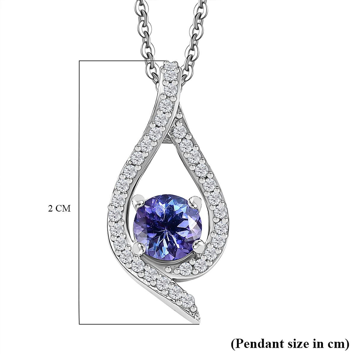 Tanzanite & White Zircon Pendant with Chain (Size 20) in Rhodium Overlay Sterling Silver 1.00 Ct.