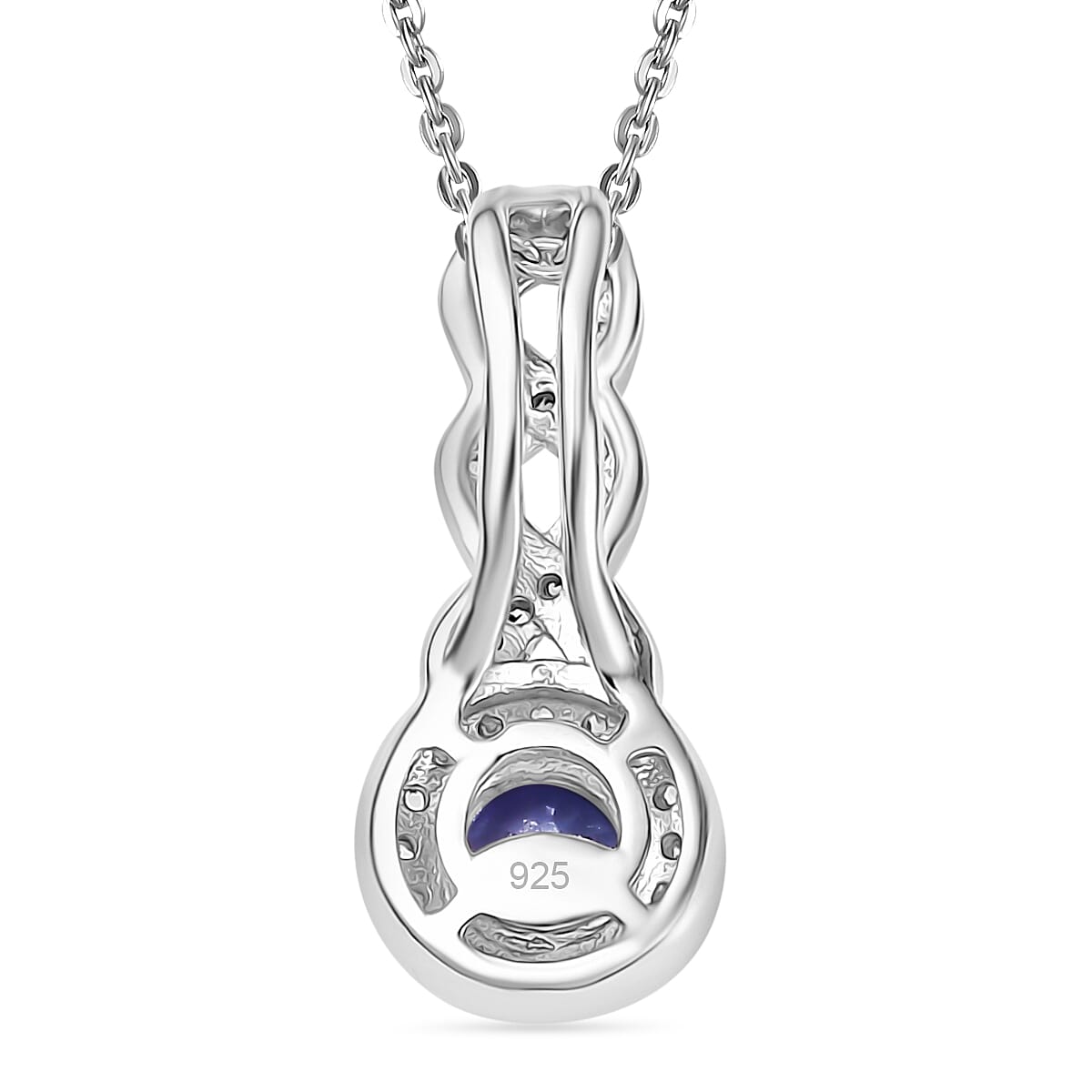 Tanzanite & White Zircon Pendant with Chain (Size 20) in Rhodium Overlay Sterling Silver 0.72 Ct.