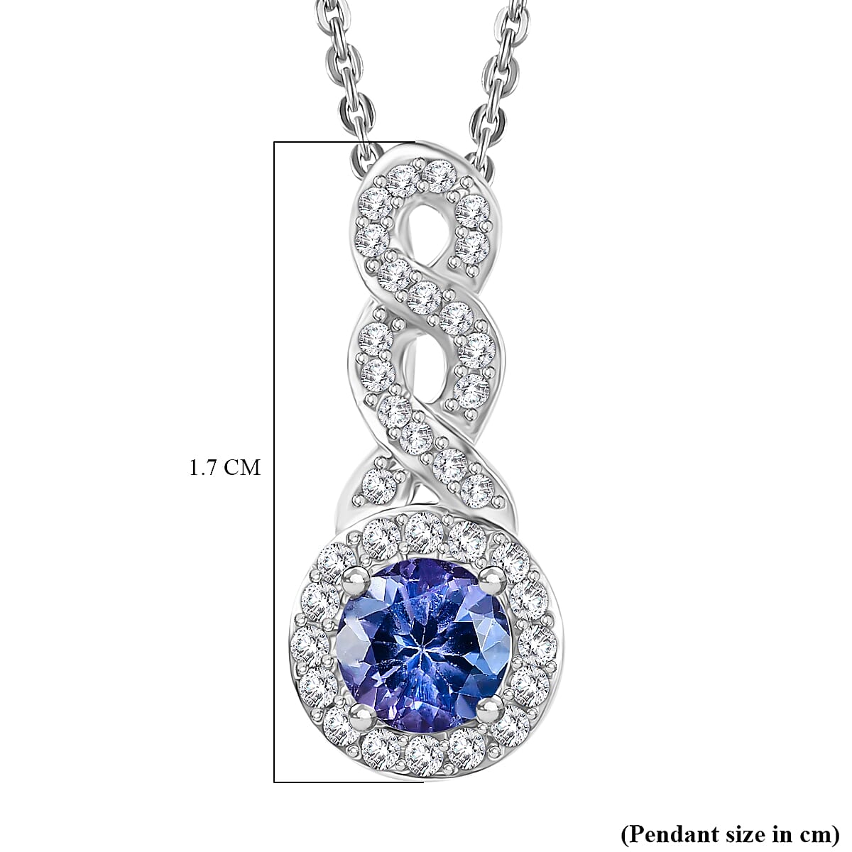 Tanzanite & White Zircon Pendant with Chain (Size 20) in Rhodium Overlay Sterling Silver 0.72 Ct.