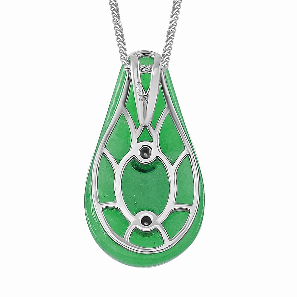 Green Jade, Natural Chrome Diopside & White Zircon Pendant with Chain (Size 18) in Rhodium Overlay Sterling Silver 5.86 Ct.
