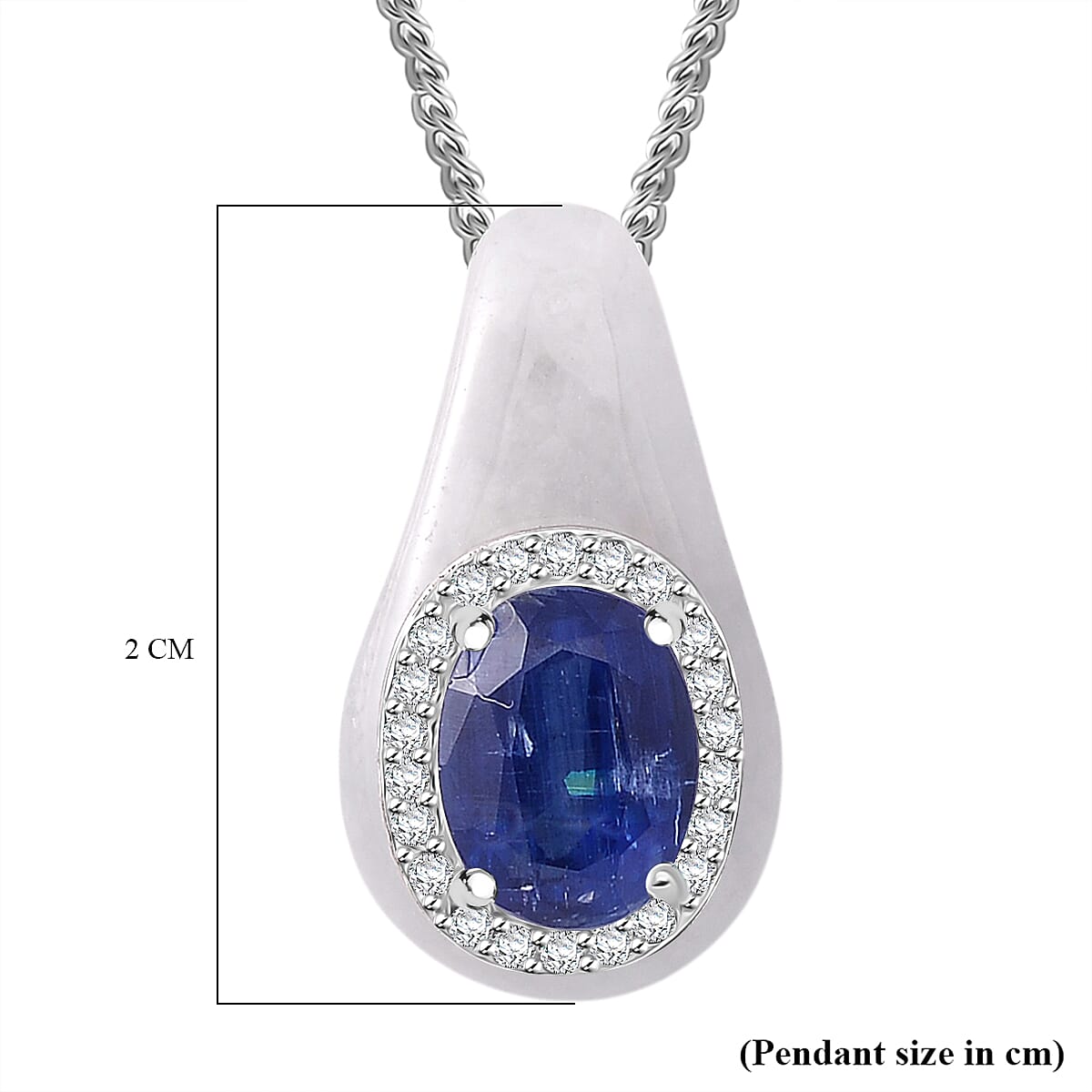 White Jade, Kyanite & White Zircon Pendant with Chain (Size 18) in Rhodium Overlay Sterling Silver 6.23 Ct.