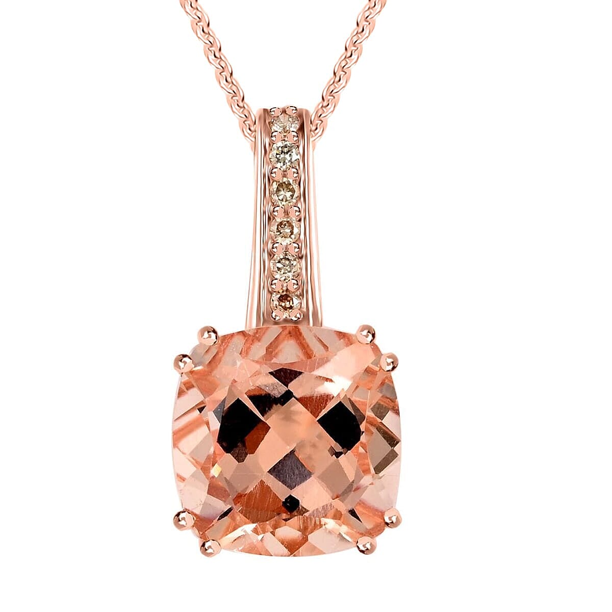 14K Rose Gold,  Morganite,  White Diamond Pendant with Chain (Size 18) 3.75ct  Gold Wt. 2.24 Gms  3.750  Ct.