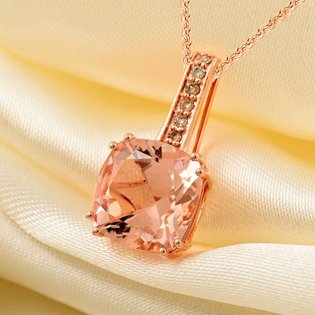 14K Rose Gold,  Morganite,  White Diamond Pendant with Chain (Size 18) 3.75ct  Gold Wt. 2.24 Gms  3.750  Ct.