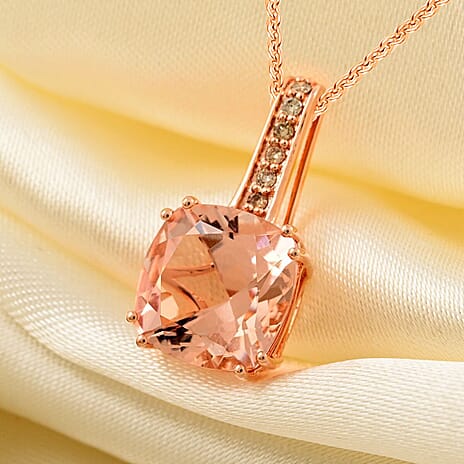 14K Rose Gold,  Morganite,  White Diamond Pendant with Chain (Size 18) 3.75ct  Gold Wt. 2.24 Gms  3.750  Ct.