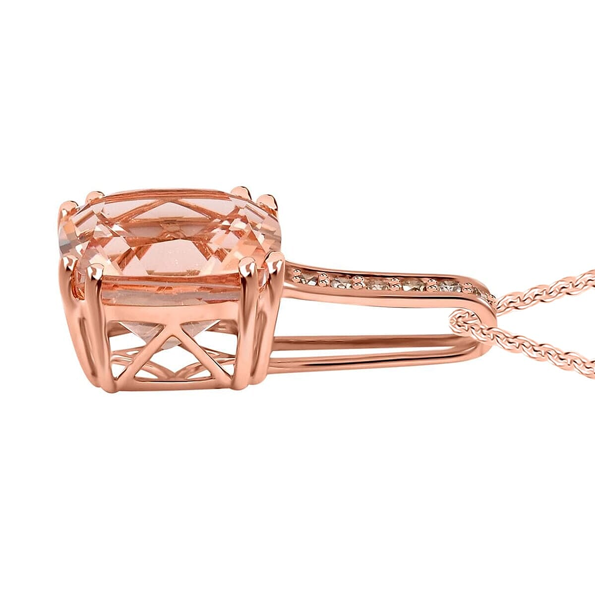 14K Rose Gold,  Morganite,  White Diamond Pendant with Chain (Size 18) 3.75ct  Gold Wt. 2.24 Gms  3.750  Ct.