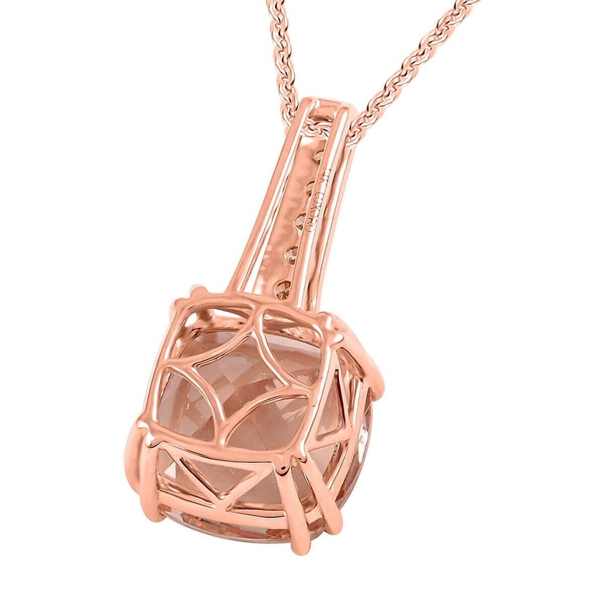14K Rose Gold,  Morganite,  White Diamond Pendant with Chain (Size 18) 3.75ct  Gold Wt. 2.24 Gms  3.750  Ct.