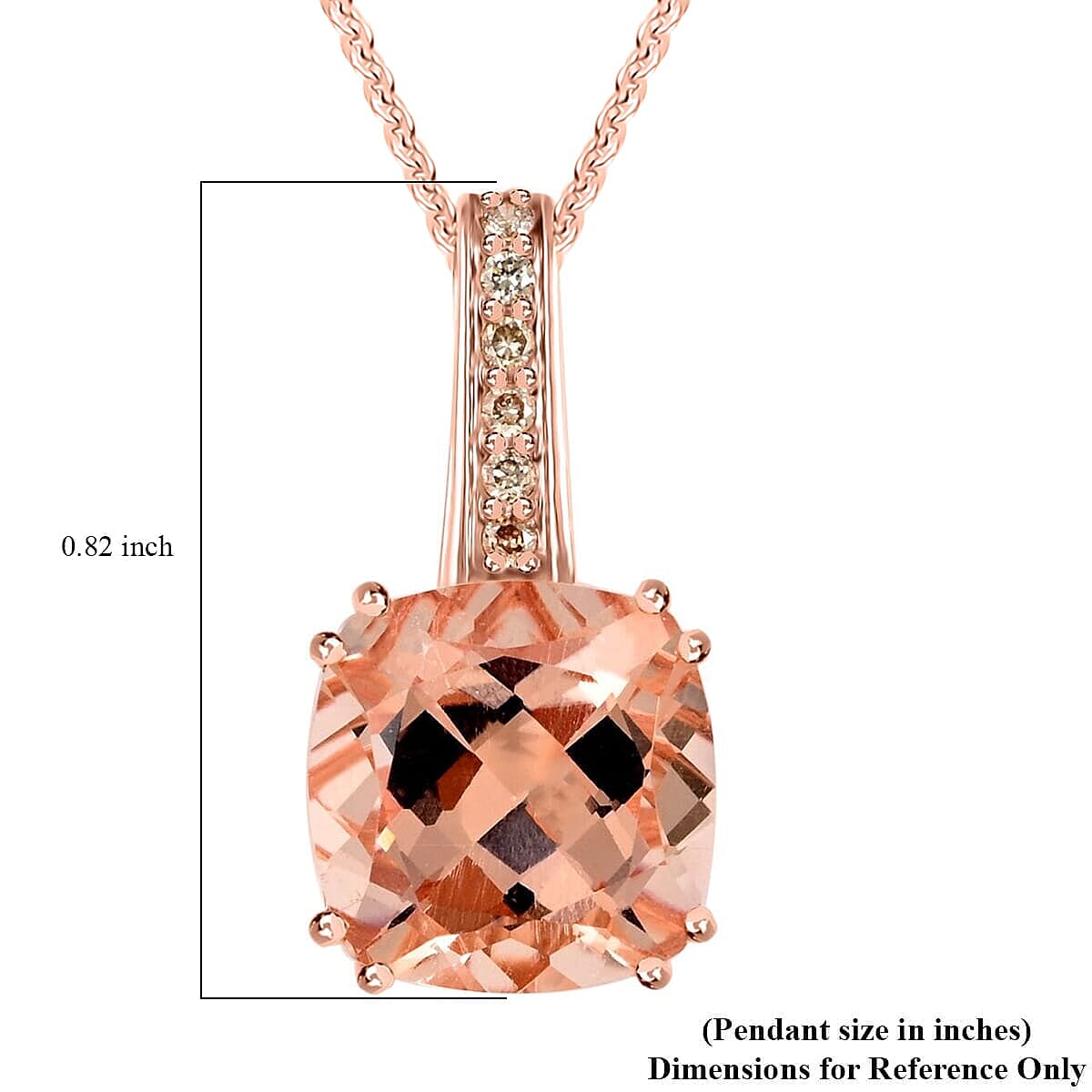 14K Rose Gold,  Morganite,  White Diamond Pendant with Chain (Size 18) 3.75ct  Gold Wt. 2.24 Gms  3.750  Ct.