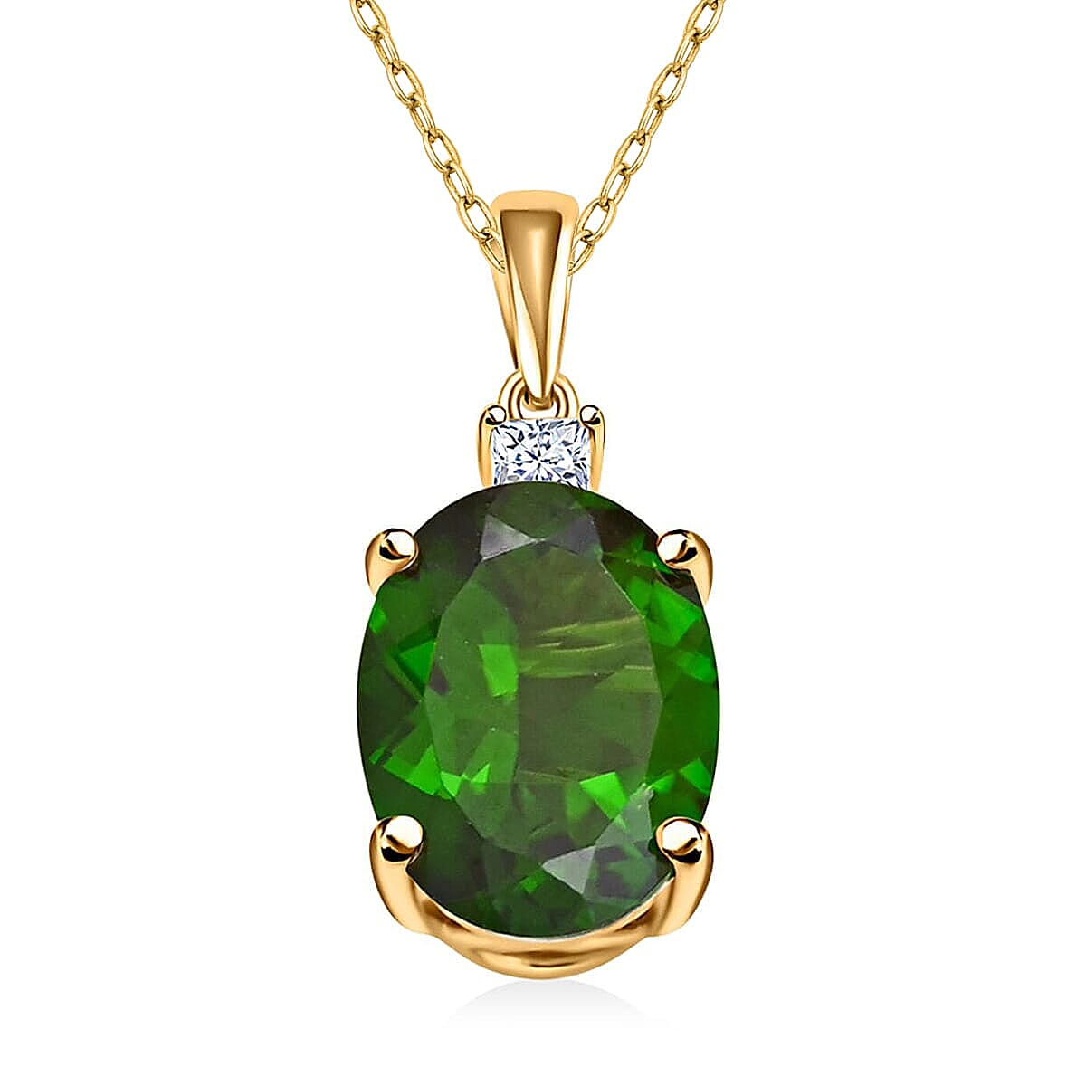 10K Yellow Gold,  Natural Chrome Diopside,  White Diamond Pendant with Chain (Size 18) 2.65ct  Gold Wt. 2.31 Gms  2.650  Ct.