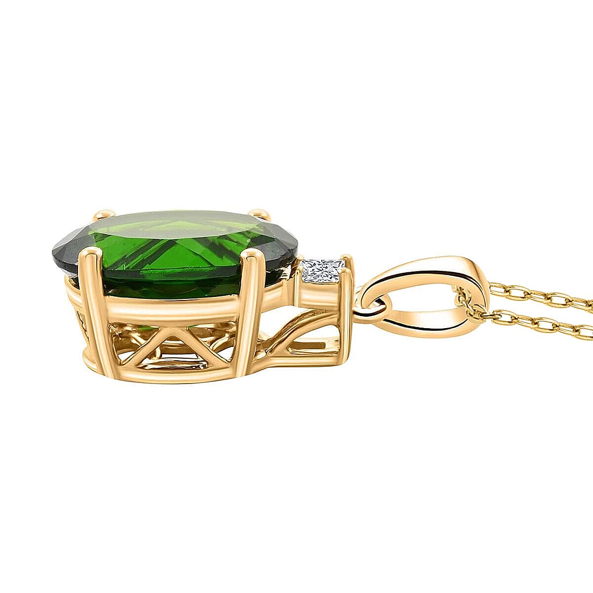 10K Yellow Gold,  Natural Chrome Diopside,  White Diamond Pendant with Chain (Size 18) 2.65ct  Gold Wt. 2.31 Gms  2.650  Ct.