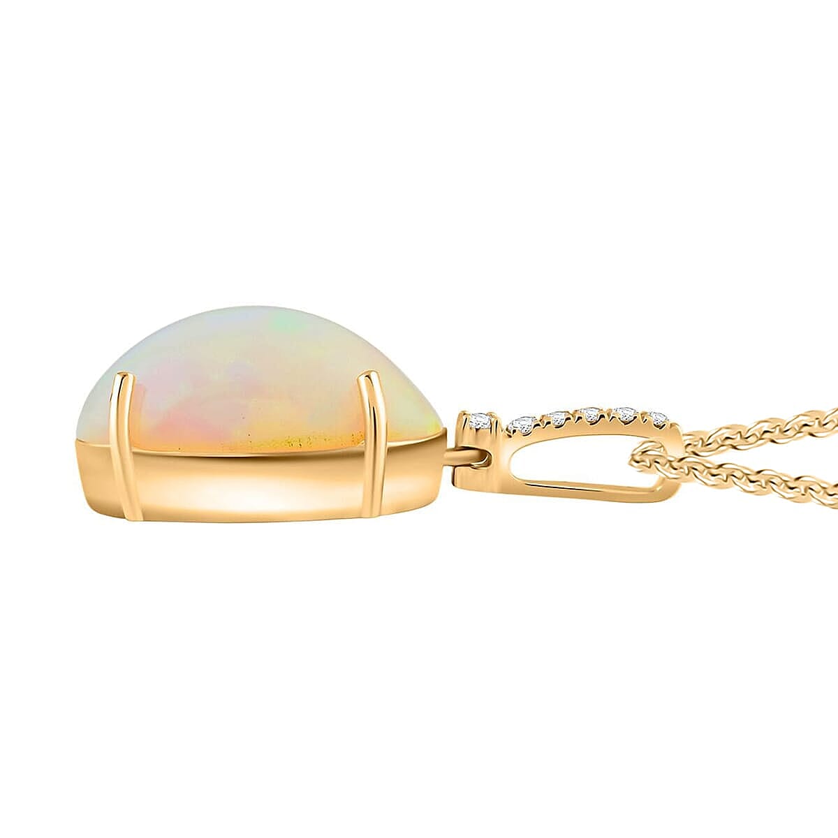 10K Yellow Gold,  Ethiopian Opal,  White Diamond Pendant with Chain (Size 18) 6.96ct  Gold Wt. 3.71 Gms  6.960  Ct.