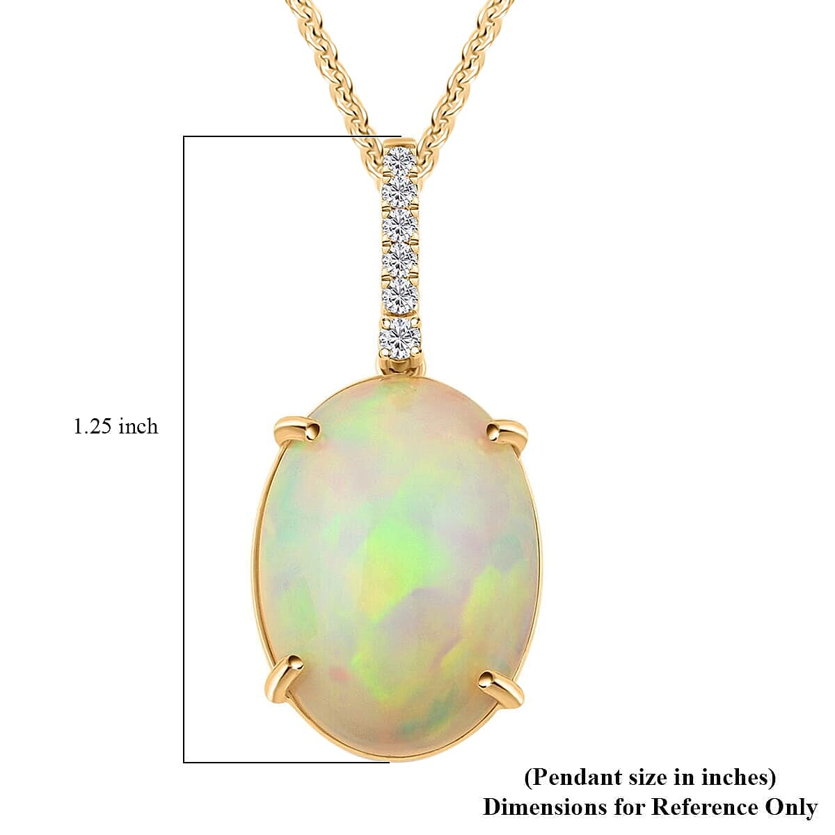 10K Yellow Gold,  Ethiopian Opal,  White Diamond Pendant with Chain (Size 18) 6.96ct  Gold Wt. 3.71 Gms  6.960  Ct.