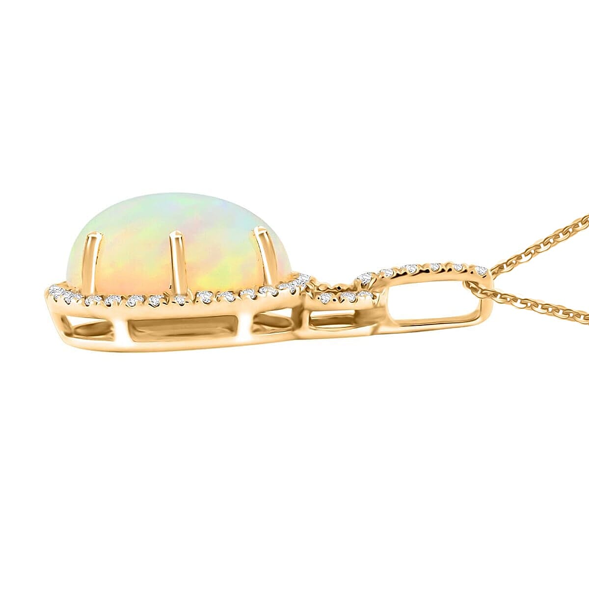 Luxoro 10K Yellow Gold AGI Certified AAA Ethiopian Opal & White Diamond (12-GH) Pendant with Chain (Size 18) 3.60 Ct.