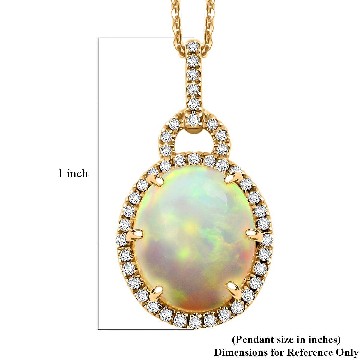 Luxoro 10K Yellow Gold AGI Certified AAA Ethiopian Opal & White Diamond (12-GH) Pendant with Chain (Size 18) 3.60 Ct.