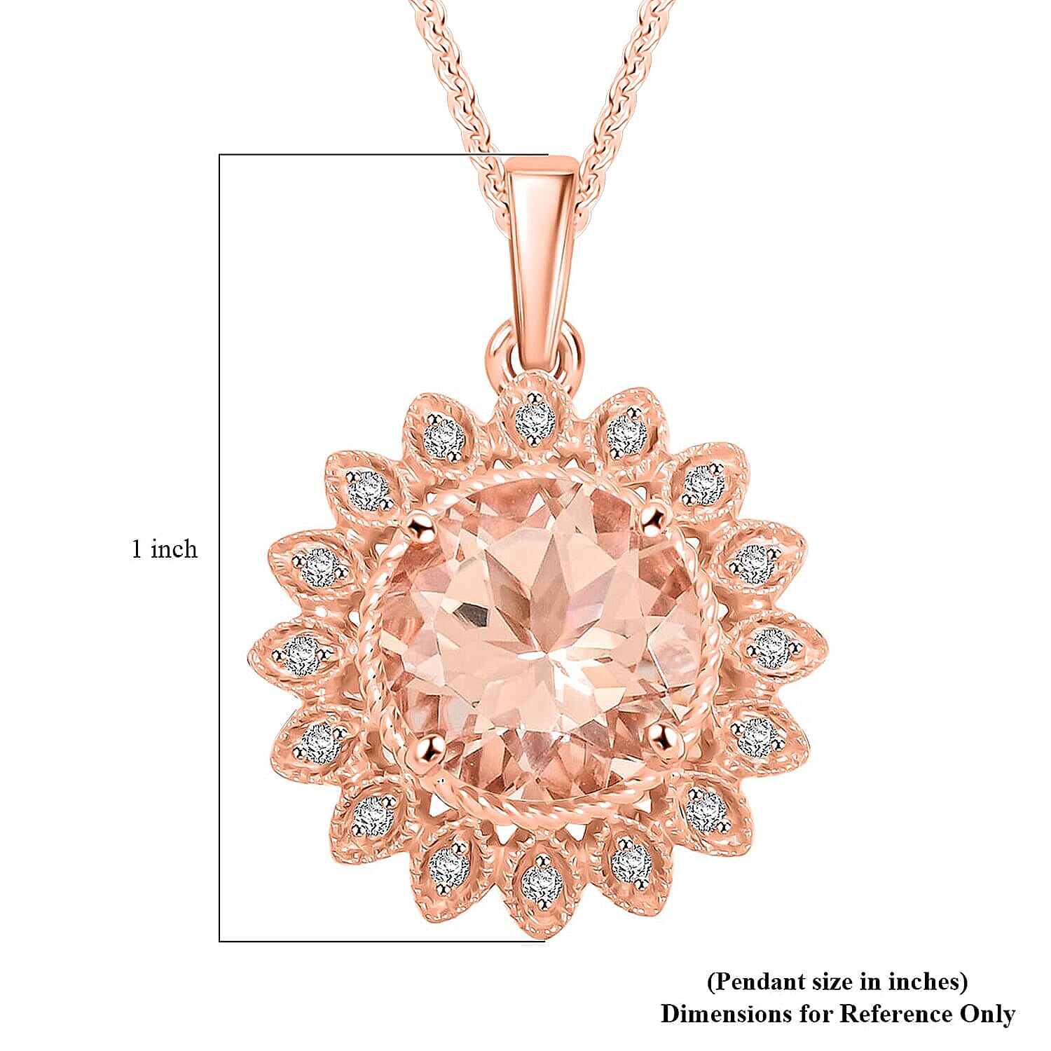 10K Rose Gold,  Morganite,  White Diamond Pendant with Chain (Size 18) 3.50ct  Gold Wt. 4.45 Gms  3.500  Ct.