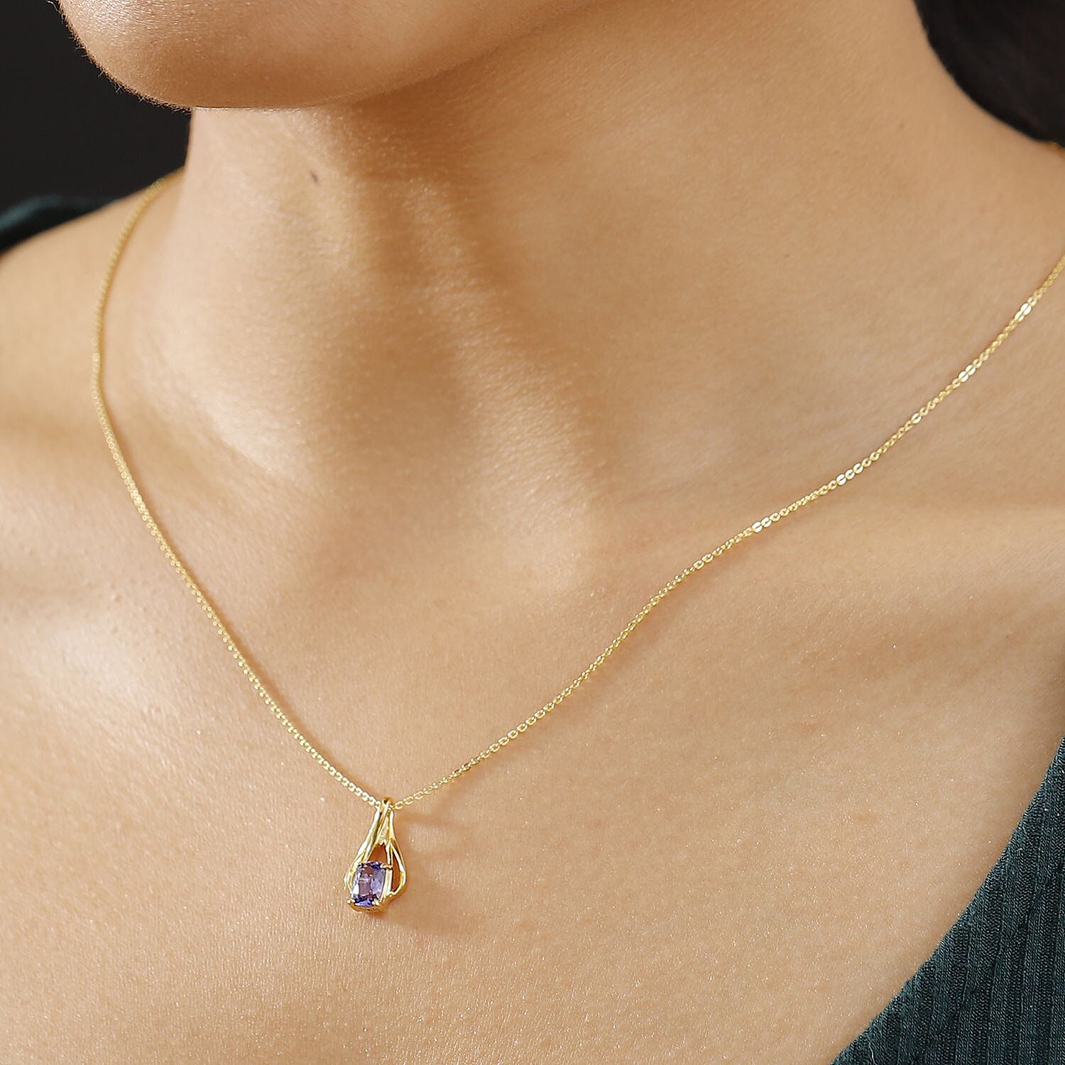 Tanzanite Pendant with Chain (Size 20) in 18K Vermeil Yellown Gold Plated Sterling Silver 0.69 Ct.