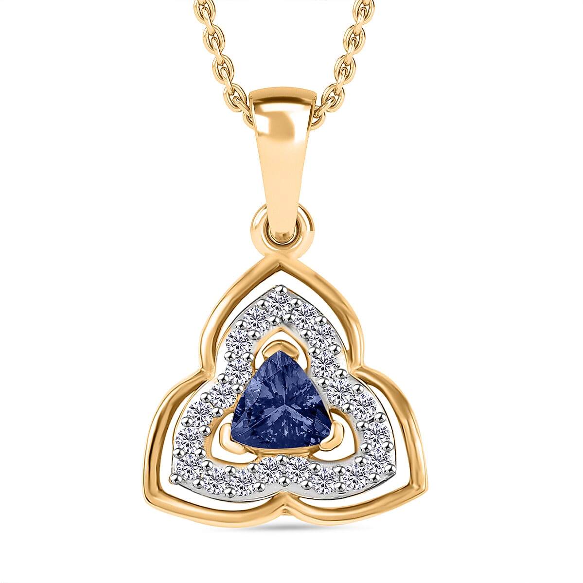 Tanzanite & White Zircon Pendant with Chain (Size 20) in 18K Vermeil  Yellow Gold Plated Sterling Silver 0.56 Ct.