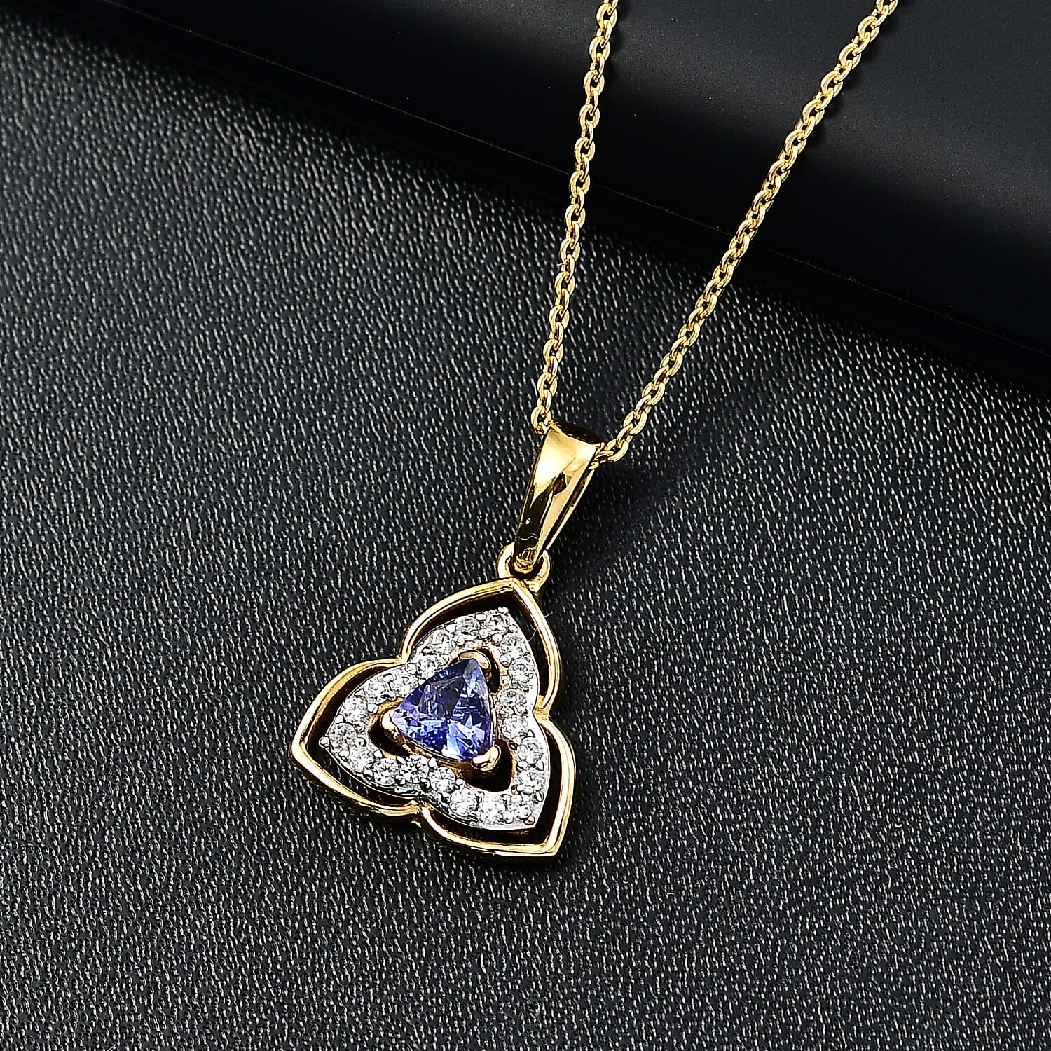 Tanzanite & White Zircon Pendant with Chain (Size 20) in 18K Vermeil  Yellow Gold Plated Sterling Silver 0.56 Ct.