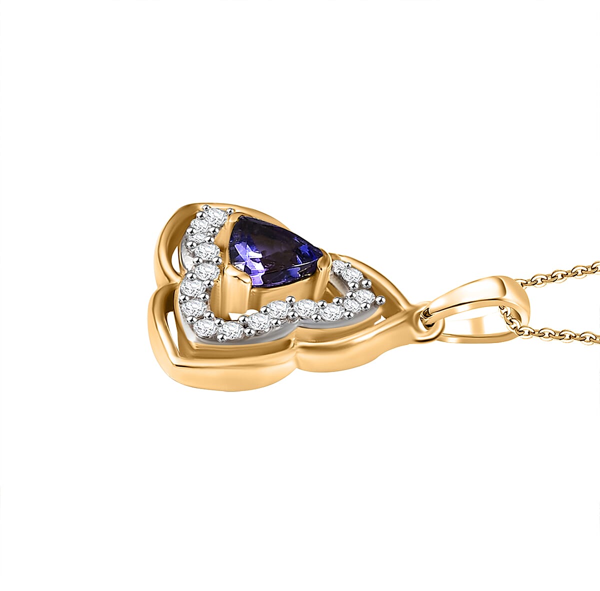 Tanzanite & White Zircon Pendant with Chain (Size 20) in 18K Vermeil  Yellow Gold Plated Sterling Silver 0.56 Ct.