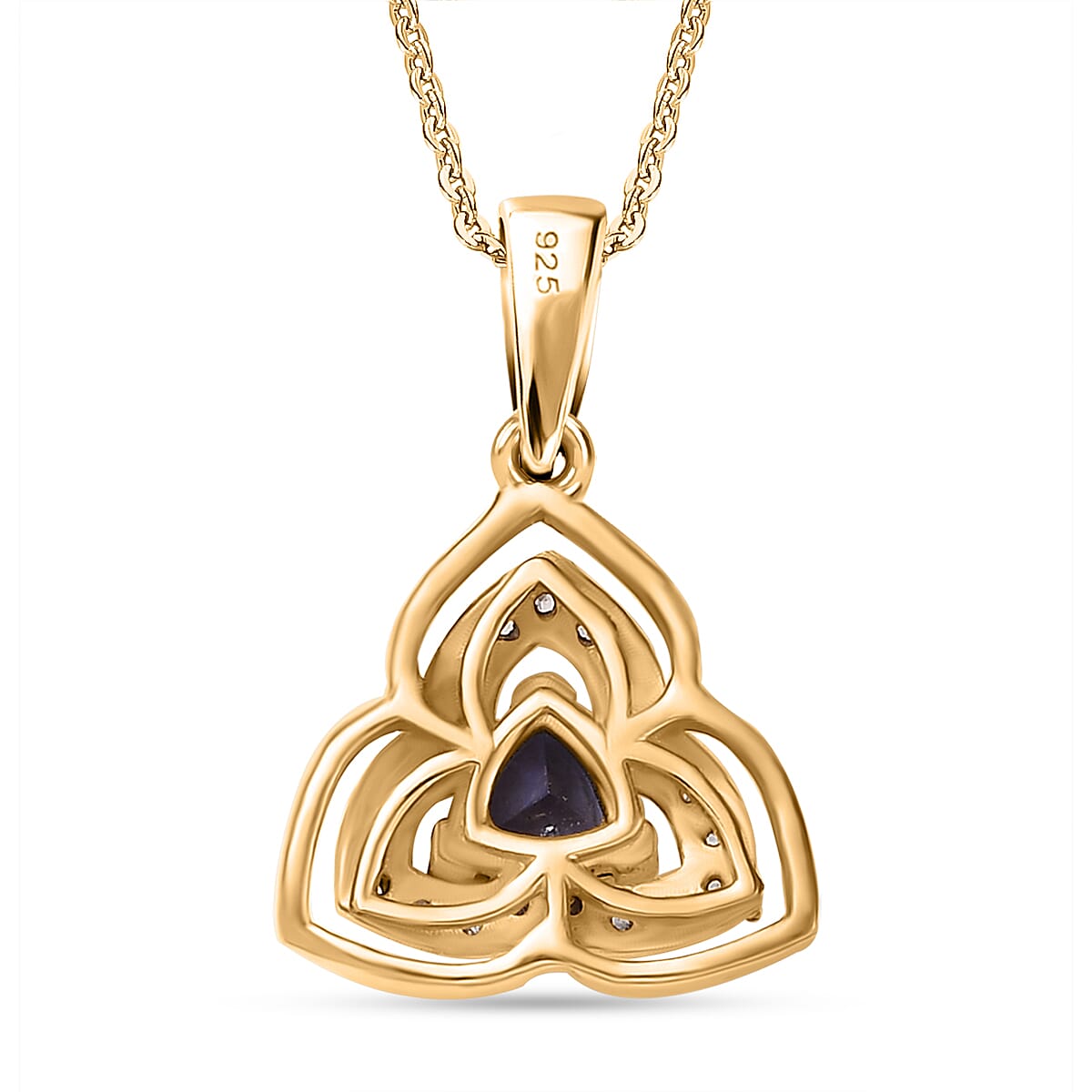 Tanzanite & White Zircon Pendant with Chain (Size 20) in 18K Vermeil  Yellow Gold Plated Sterling Silver 0.56 Ct.